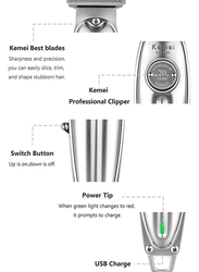 Kemei Original Professional Rechargeable & Cordless Hair Clipper, KM-1949, Silver