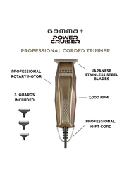 Gammapiu Gamma+ Power Cruiser Professional Supercharged Corded Hair Trimmer with 10 Feet Cord & Hanging Hook, Gold