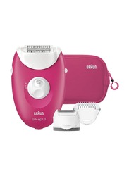 Braun Silk-Epil 3 Sensitive Area Epilator with 3 Extras, SE 3415 GS, Raspberry Pink/White