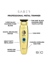 Stylecraft Saber Professional Full Metal Body Digital Brushless Motor Cordless Hair Trimmer, Black