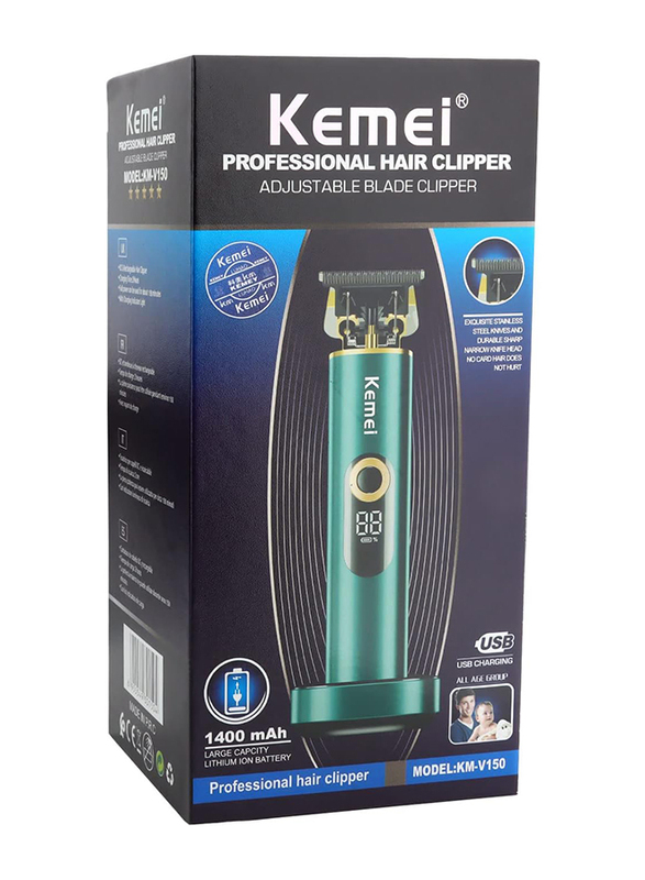 Kemei Professional Cordless Electric Hair Clipper with LCD Display, KM-V150, Blue/Black
