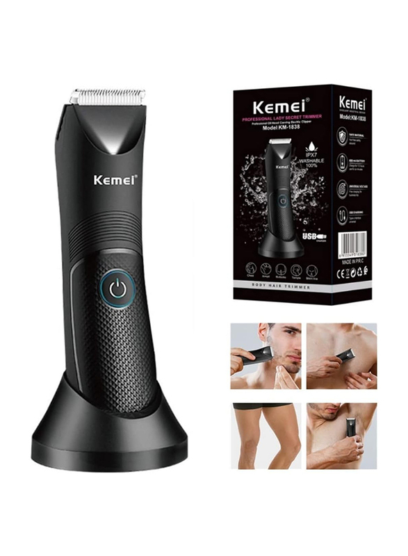 Kemei New Professional Body Hair Trimmer, KM-1838, Black