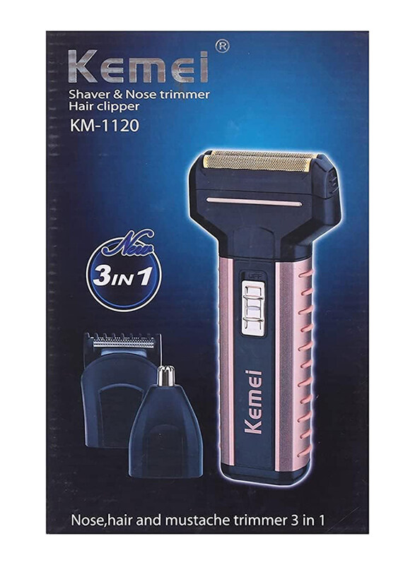 

Kemei Rechargeable 3 in 1 Head Shaver/Nose & Beard Trimmer, KM 1120, Black