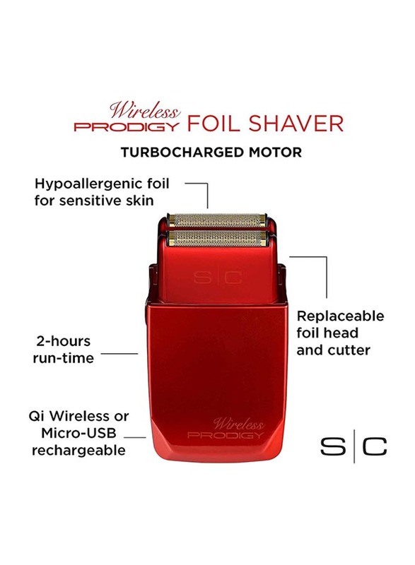 Stylecraft Wireless Prodigy Professional Hypoallergenic Gold Foil Shaver with Cap, Red