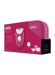 Braun Silk-Epil 3 Sensitive Area Epilator with 3 Extras, SE 3415 GS, Raspberry Pink/White