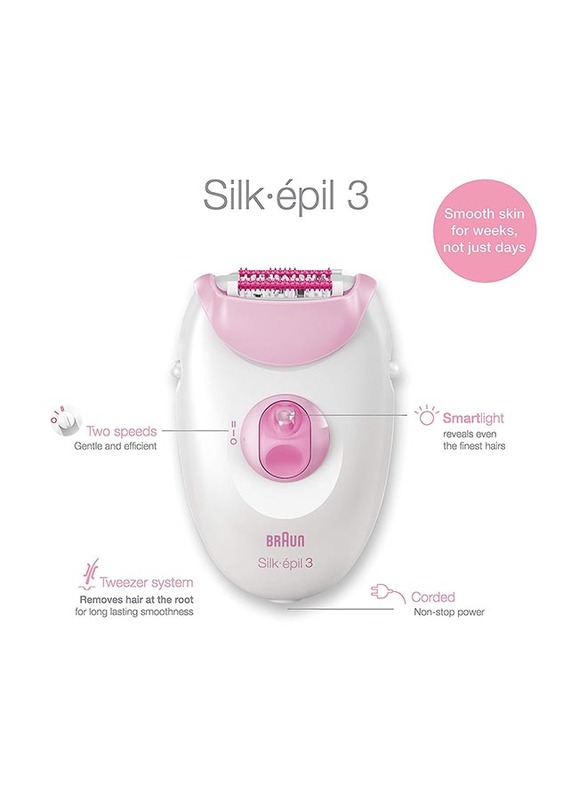 Braun Silk-Epil 3 Sensitive Area Epilator with 2 Extras, 3370, White/Pink