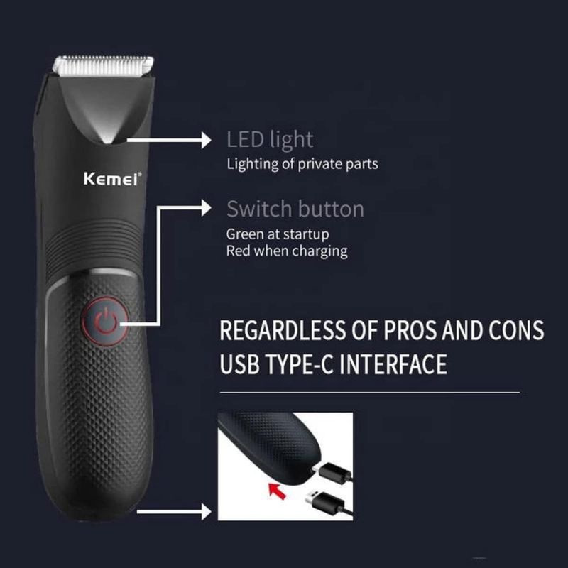 Kemei New Professional Body Hair Trimmer, KM-1838, Black