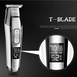 Kemei Men's LCD Display Wireless Cordless & USB Rechargeable Electric Professional Baldheaded Hair Trimmer, Grey