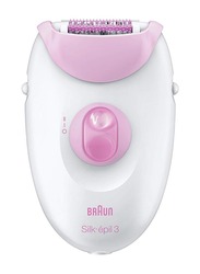 Braun Silk-Epil 3 Sensitive Area Epilator with 2 Extras, 3370, White/Pink