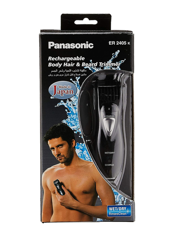 Panasonic Wet/Dry Rechargeable Body Hair & Beard Trimmer, ER2405, Black