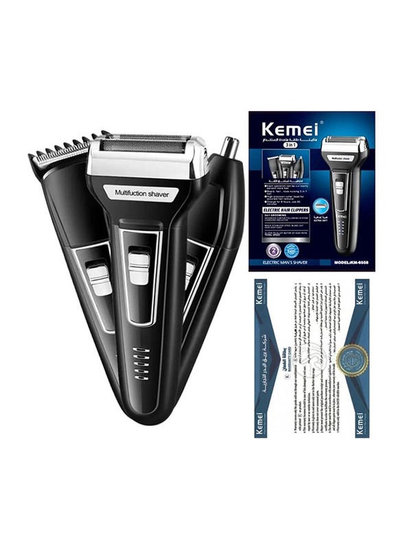 Kemei 3 in 1 Portable EU Plug Electric Shaver, KM-6558, Black