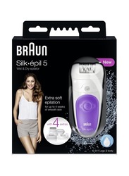 Braun Silk-Epil 5 Wet & Dry Epilator with 4 Extras, White/Violet