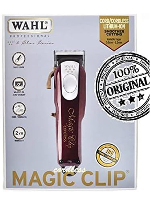 Wahl Professional 5 Star Magic Clip Cord/Cordless Hair Clipper for Barbers & Stylists & Home, Red