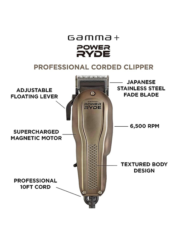Gamma+ Power Ryde Professional Long-Life Magnetic Motor Corded Hair Clipper, Multicolour
