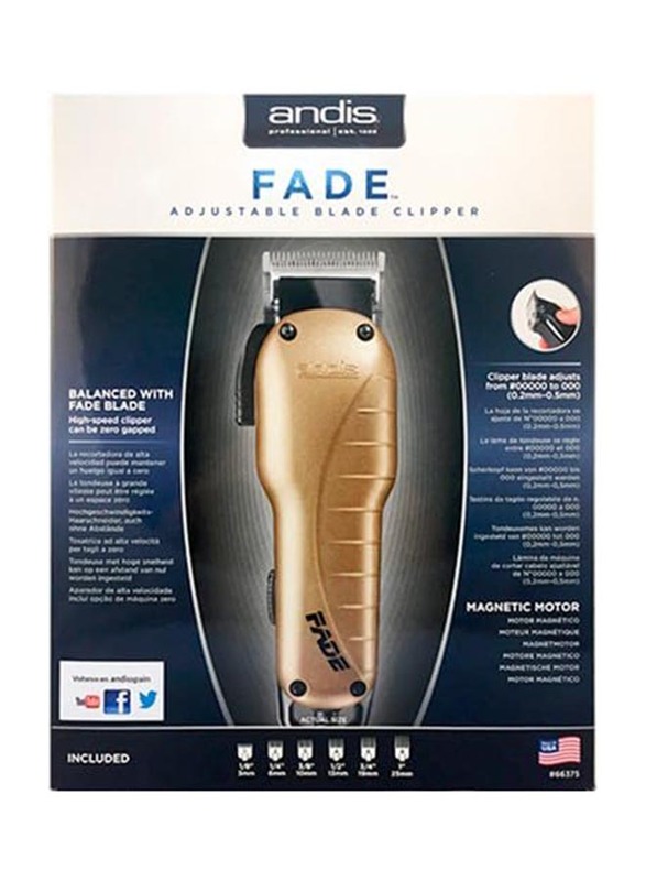 Andis Professional Fade Adjustable Blade Clipper, 66375, Gold/Black