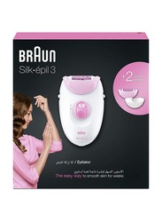 Braun Silk-Epil 3 Sensitive Area Epilator with 2 Extras, 3370, White/Pink