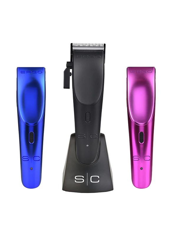 Stylecraft Ergo Professional Microchipped Magnetic Clipper with 5 Guards, Charging Stand, & 3 Customizable Colored Lids, Black/Pink/Blue