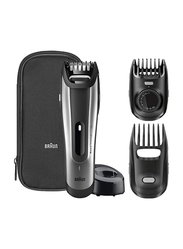 Braun Beard Trimmer with 2 Comb Attachments Charging Stand & Soft Pouch, BT5090, Black