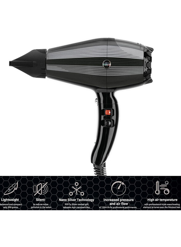 Gammapiu Gamma+ G-Tronic Dual Ionic 2500 Professional Hair Dryers Infinite Power, NA4322iB, Black