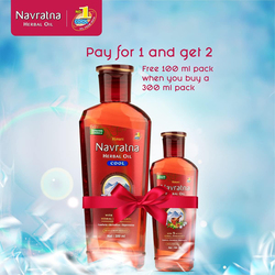 Navratna Herbal Cool Oil with 9 Active Herbal Ingredients 300ml & 100ml, 2 Pieces