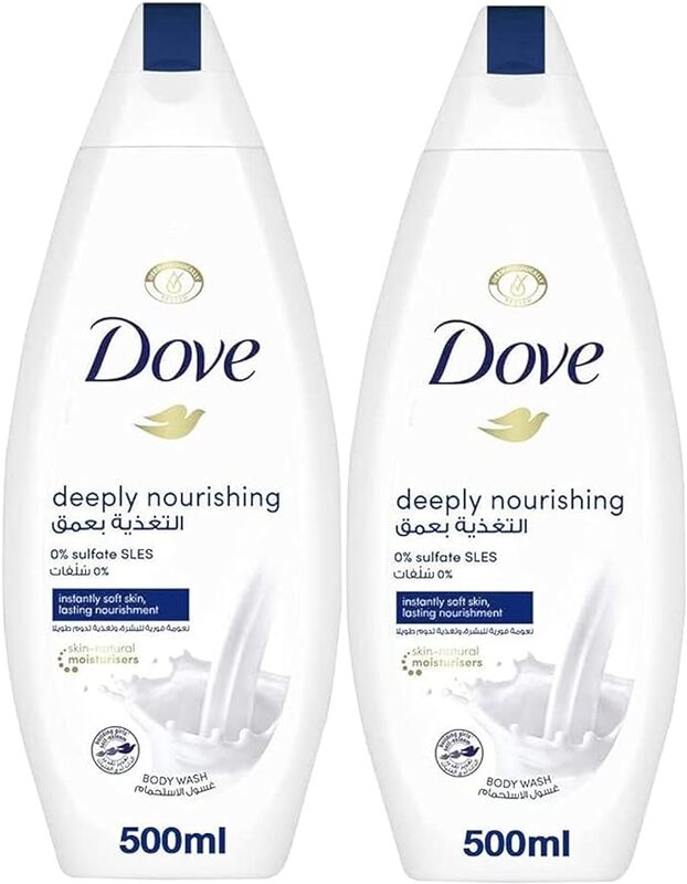 Dove Deeply Nourishing Body Wash, for instant moisturizing, Original, No Sulfates or Parabens, 2 x 500ml