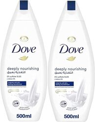 Dove Deeply Nourishing Body Wash, for instant moisturizing, Original, No Sulfates or Parabens, 2 x 500ml