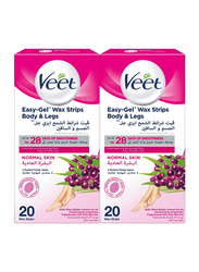 Veet Hair Removal Easy-Gel Body & Legs Wax Strips for Normal Skin, 2 x 20 Strips