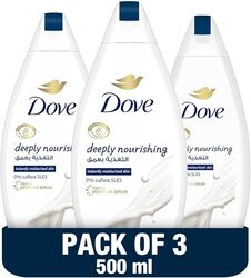 Dove Deeply Nourishing Body Wash, for instant moisturizing, Original, No Sulfates or Parabens, 3 x 500ml