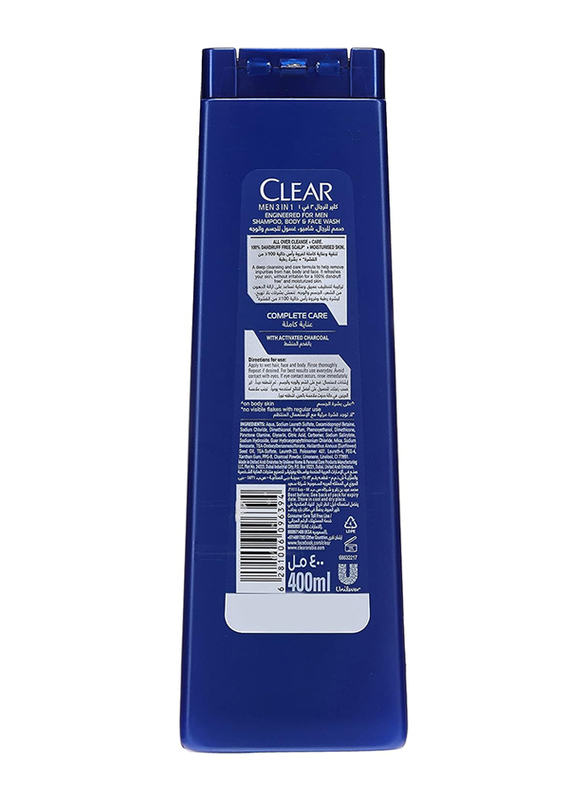 Clear Men Complete Care 3 in 1 Shampoo for Hair, 2 x 400ml