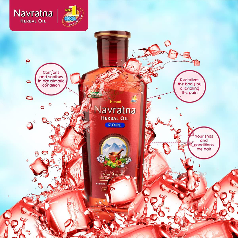 Navratna Herbal Cool Oil with 9 Active Herbal Ingredients 300ml & 100ml, 2 Pieces