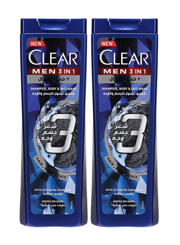 Clear Men Complete Care 3 in 1 Shampoo for Hair, 2 x 400ml