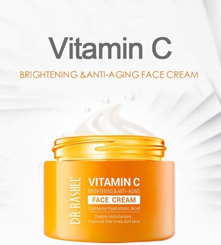 Dr Rashel Vitamin C Brightening and Anti Aging Face Cream, with Hyaluronic Acid, 1.76 Oz (50gm)