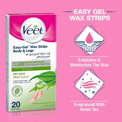 Veet Hair Removal Easy-Gel Body & Legs Wax Strips for Dry Skin, 2 x 20 Strips