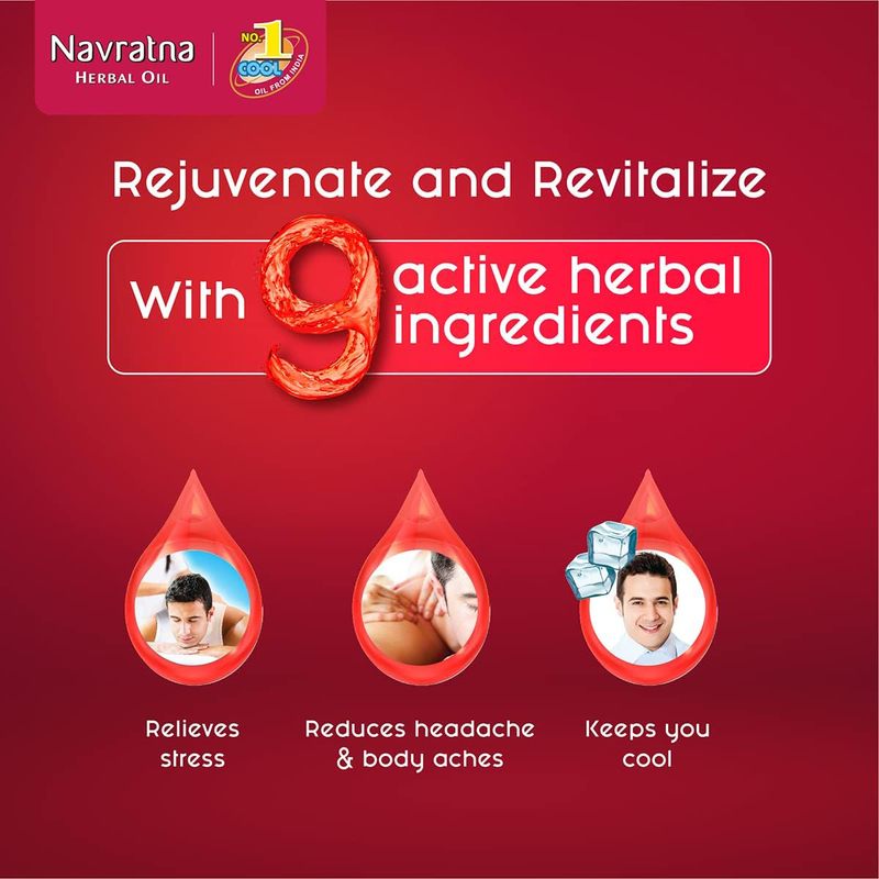 Navratna Herbal Cool Oil with 9 Active Herbal Ingredients 300ml & 100ml, 2 Pieces