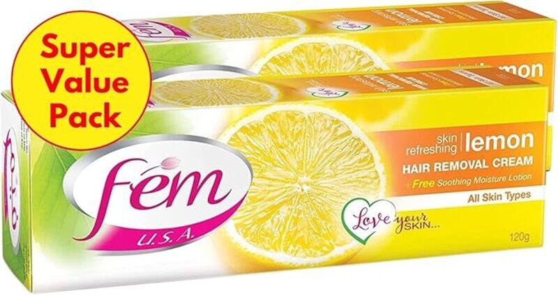 

Fem U.S.A. Lemon Hair Removal Cream for Refreshing Skin, 2 x 120gm