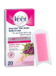 Veet Hair Removal Easy-Gel Body & Legs Wax Strips for Normal Skin, 2 x 20 Strips