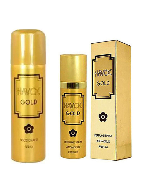 

Havoc Gold 2-Piece Perfume Spray Set Unisex, Spray 75ml EDP Perfume, Gold Deodorant 200ml EDP Perfume