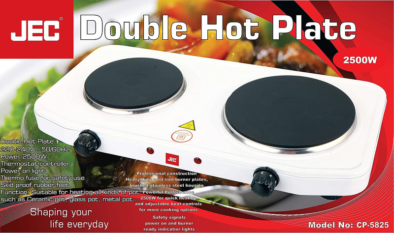 JEC Double Electric Hot Plate, 2500W, CP-5825, White/Black