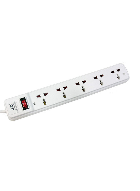 JEC 5-Way Extension Socket, 3 Meter Cable, EX-5654-3, White