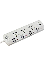 JEC 3-Way Extension with USB Socket, EX-5641-3, White