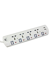 JEC 4-Way Extension with USB Socket, EX-5642-3, White