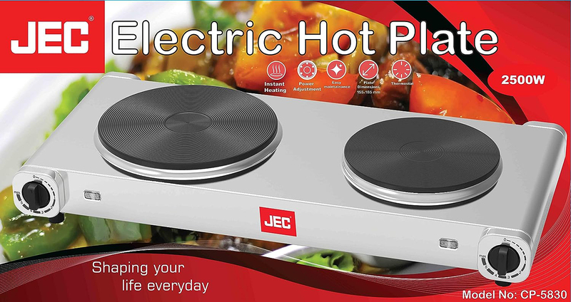 JEC Double Electric Hot Plate, 2500W, CP-5830, Silver/Black