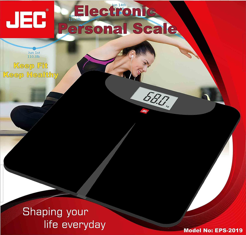 JEC Tempered Glass Platform Digital Scale, EPS-2019, Black