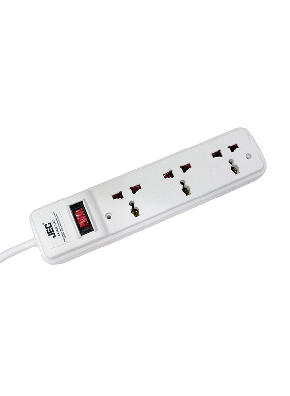 JEC 3-Way Extension Socket, 3 Meter Cable, EX-5652-3, White