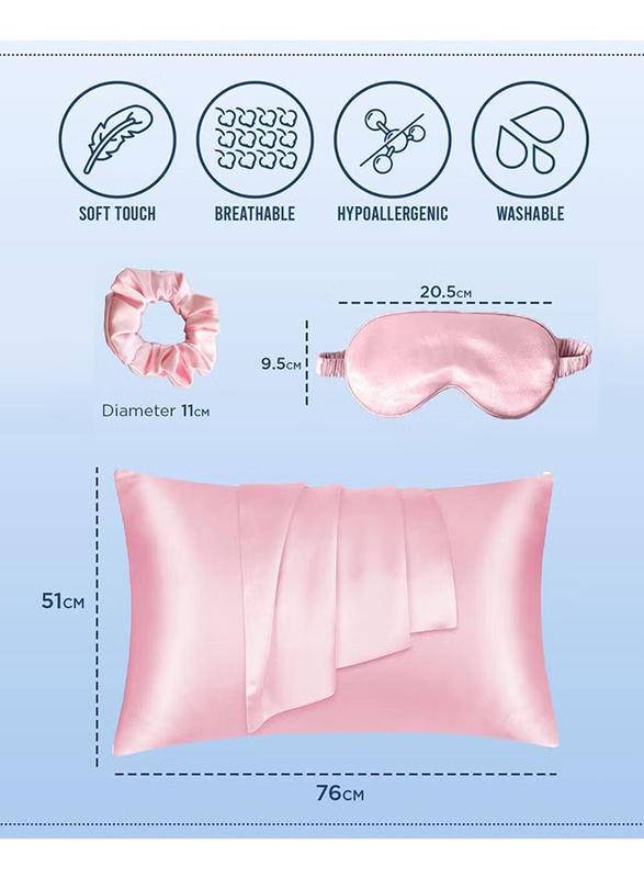 Prime 3-Piece Set Decorative Pillow with Eye Cover and Hair Scrunchies, Pink