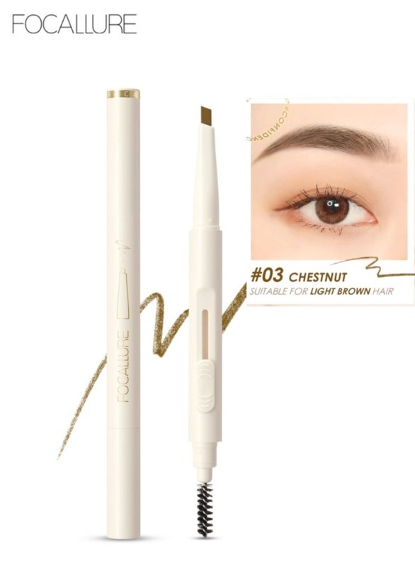 Eyebrow Pencil with Spoolie Brush, Sliding Eyebrow Pen Body,Precision Tip Fills and Defines Eyebrows,Waterproof Long Lasting Eyes Makeup #3 Chestnut