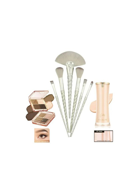 

Focallure Make Up Brush Set + Eyebrow Powder Palette + Perfect Base Lasting Poreless Liquid Foundation Set, Multicolour