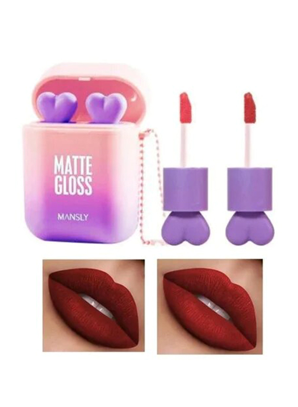 Mansly Earphone Dual Colour Silky Velvet Lip Gloss Lip, 2 Piece, Multicolour