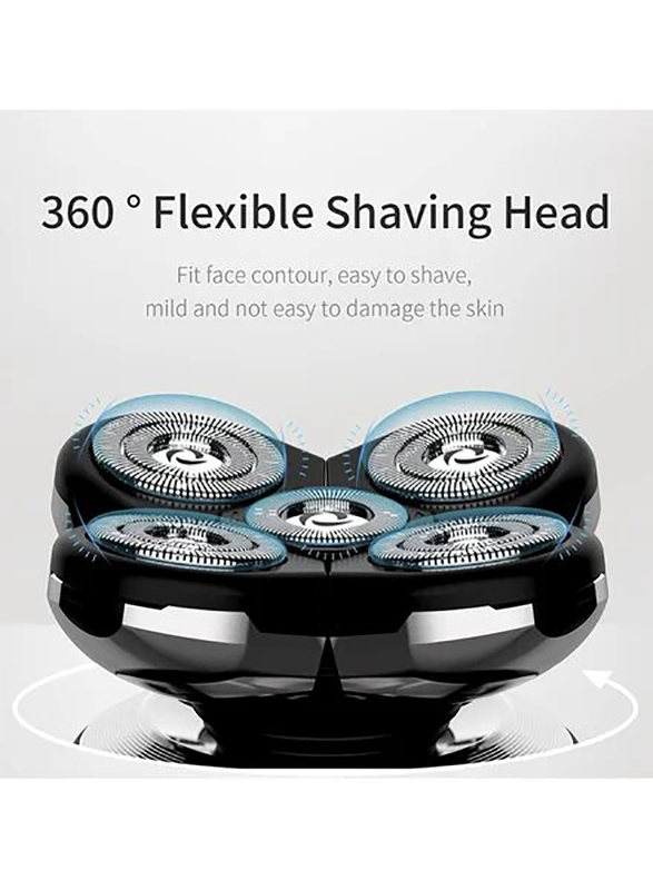 Prime Electric Head Shaver Wet & Dry Cordless Rotary Shaver for Bald Men, Waterproof, Faster-Charging Kit, USB Rechargeable Head Razors with LED Display, Black