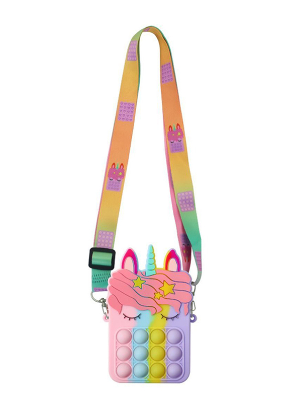 Prime Unicorn Shoulder Bag for Girls, with Pop Push Bubble Fidget Sensory Stress Release Toys for Girls, Multicolour